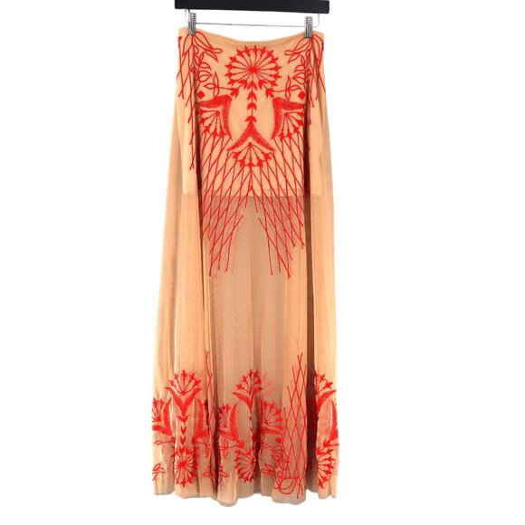 Asos Embroidered Skirt Womens 6 Beige Princesscore Boho Hippie Festival 70's - Picture 1 of 9